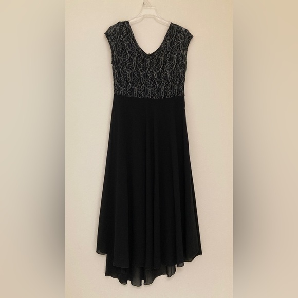 Dresses & Skirts - Black Semi-Formal Cocktail Dress with Lace Bodice Asymmetrical Hem Size M